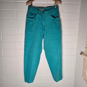 Vtg‎ Forelli High Waisted Mom Jeans 14 Teal Tapered Denim Retro 90s Bright Indie